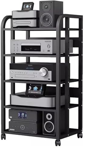 AV-Medienständer, CD-Player-Ständer, Heim-Stereo-Rack-System mit höhenverstellbarem Regal und Rädern, robuster Audio-/Video-Komponentenschrank für Verstärker/Player/TV-Zubehör (Größe: 3 Eben