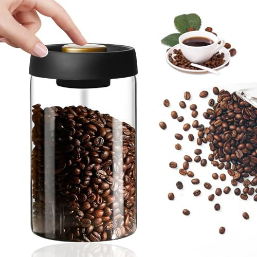 ZONJIE Vakuum-Kaffeebehälter – 1,2 l Glas, Kaffeebohnen-Vorratsdose, Kaffeedose mit Deckel, luftdichte Vorratsdosen für Kaffeebohnen, Lebensmittel, Gewürze