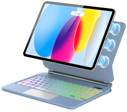 WAVATA Tastatur für iPad 10. Gen 10.9 2022 & iPad A16 11. Gen 11 2025 | Magic Keyboard Schwebendes Magnetisches Design, 7 Farben Hintergrundbeleuchtung Tastatur mit Touchpad, Blau