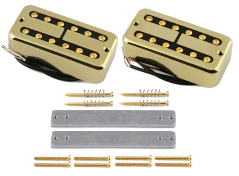 FLEOR Alnico 2 Mini Humbucker Tonabnehmer passend für Filtertron Style Neck + Bridge Pickup Set, Golden