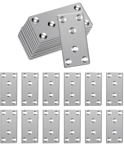 SZWLJ 12 PCS 80x40MM Stainless Steel Silver Flat Joining Plates | Perfect for Wall Plate Hangers, Sleeper Supports, Composite Decking Screws, and Fence Post Repair
