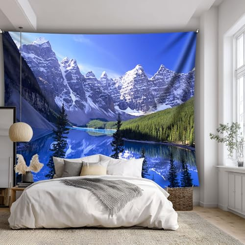 Arsey Wandteppich mit Bergsee-Wald, Naturlandschaft Wandteppiche, Landschaft des Sees und Berge Motiv für Schlafzimmer Wohnzimmer Deko Fotografie-Hintergrund, Blau, 200x150cm