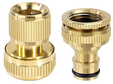 Elegrip Conectores de Grifo de Manguera de Latón Adaptador de Grifo 2 en 1 de 1/2 Pulgada y 3/4 Pulgada, Conector Rápido de Manguera de Jardín de 3/4 Pulgada (2PCS)