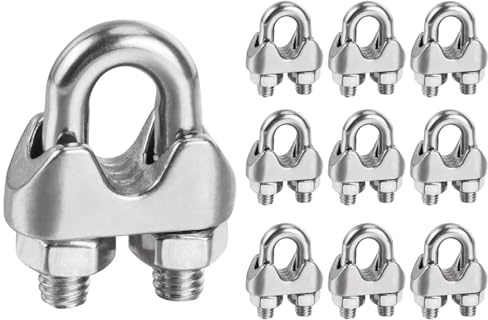 Anhoer 10 Stück Drahtseilklemmen U-förmige Seilklemmen Edelstahl 304 Bügelklemmen Stahlseil Seilendverbindung Stahlkabel Stahldraht Drahtseil Clamp für Wäscheleine Drahtseilen (Silber, M4)