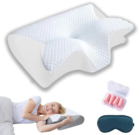 Cuscino Sleep Fit Design ortopedico per un sonno sano, cuscino cervicale, cuscino ortopedico ergonomico per chi dorme di lato, sulla schiena e a pancia in giù, cuscino di supporto cervicale (Bianco)
