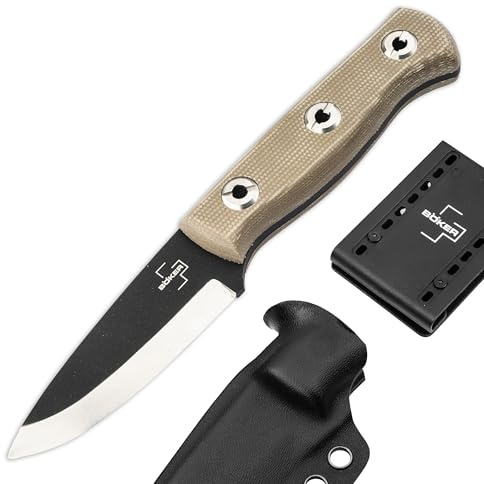 BÖKER PLUS® Vigtig 2.0 - kleines Bushcraft-Messer mit schwarze Scandi Klinge 9 cm - Profi EDC Gürtelmesser für Outdoor, Survival & Camping - robustes Überlebensmesser mit Kydex-Scheide & Adapter