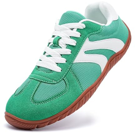 JUJIAOSO Barefoot Shoes Wide Casual Lace Up Retro Zero Drop Fashion Sneakers for Women Men(White Green,UK 5)
