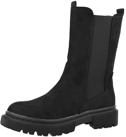 Yinka Women's Mid-Calf Black Faux Suede Chunky Platform Sole Side Zip Closure Combat Boots (Black, 5, UK Footwear Size System, Adult, Women, Numeric, Medium, 5)