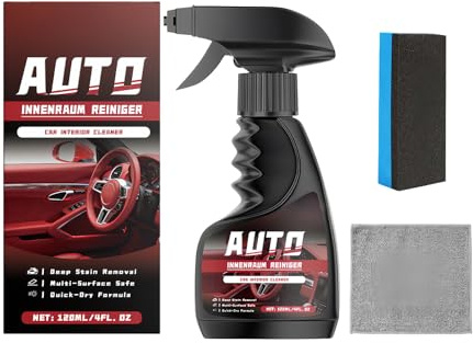 Nettoyant pour voiture – Spray nettoyant de 120 ml | protecteur pour nettoyage avec éponge serviette – Pour intérieur, tapis, rembourrage, verre, tissu, cuir, finitions de nettoyage, camion voiture