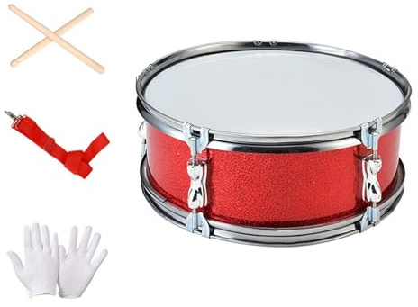 Hellery Snare Drum Set mit 11 Zoll Durchmesser für Anfänger Trommel Musikinstrument mit Drumsticks Schultergurt Und Handschuhen Aus Edelstahl für Musikunterri, Rot