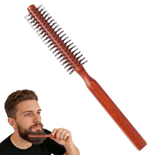 Spazzola Rotonda Piccola per Capelli, Spazzola Rotonda per Barba da Uomo, Cura Della Barba Rotonde Pettine, Uomo per Lisciare, Ricci, Frangia, Professionale Della, 21 cm × 2,5 cm