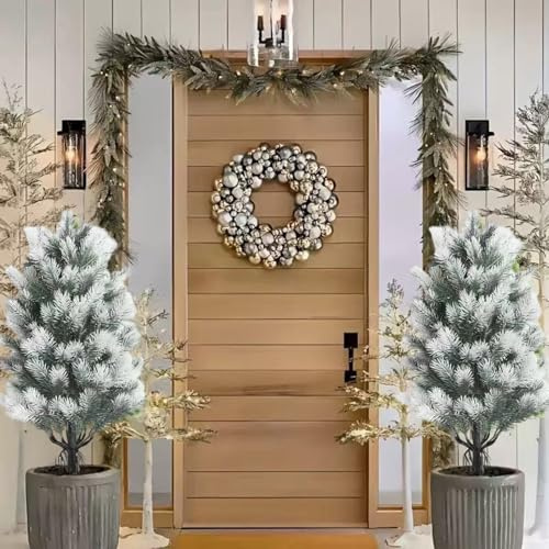 Alanmoship Artificial Cypress Topiary Tree 21.6 Inch Floor Standing Faux Pine Branch Indoor Outdoor Decoration Low Maintenance Plastic Green Plant For Home Office Patio Christmas(green and white)