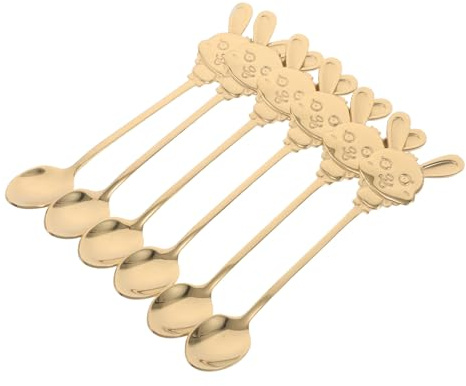 BESTYASH 6 Stück Edelstahl Dessertlöffel mit Hasenmotiv Kleine Kaffeelöffel in Gold Langlebig und Spülmaschinenfest Osterlöffel für Kaffee Tee und Desserts