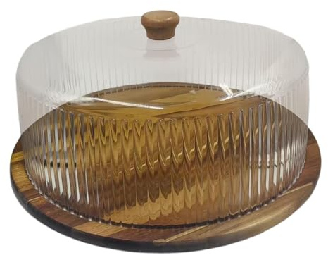 F Fityle Alzata per torta in legno con coperchio, espositore da tavolo per dessert con coperchio trasparente, vassoio da portata rotondo per cupcake, per, 34 Cm X 34 Cm X 16