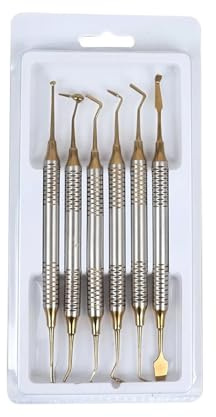 Kit da 6 pezzi di spatola for otturazione in resina composita ortodontica, strumento di restauro, testa placcata in titanio, set di riempitivi in ​​resina, manico spesso(Gold)