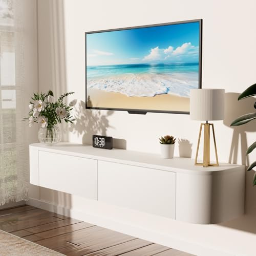 JMGJOY 120CM Schwebender TV-Schrank, TV Board Hängend, Fernsehtisch, Lowboard, TV-Mediakonsolle, TV-Regale, Modern mit Großem Stauraum für Wohnzimmer, Unterhaltungsraum, Schlafzimmer (Weiß)