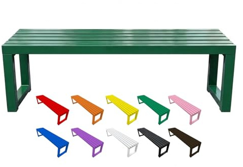 Generisch Gartenbank Ohne Lehne, Wetterfest Outdoor Sitzbank 2/3 Sitzer, Stabile Metall Edelstahl Balkonbank Gartenmöbel für Draußen Terrasse Park Veranda, 100/120/150/180cm(Grün,120cm)