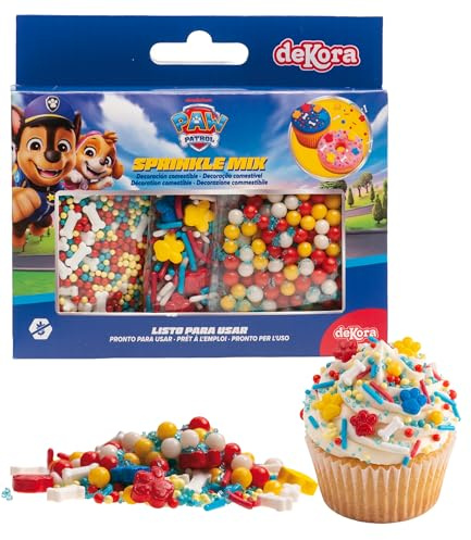 dekora – Vermicelles pâtisserie, Sprinkles gâteau Mix Paw patrol - Pat patrouille, Décoration comestible pour gâteau d’anniversaire enfant, Topping sucré pour cupcakes, biscuits et desserts 70g