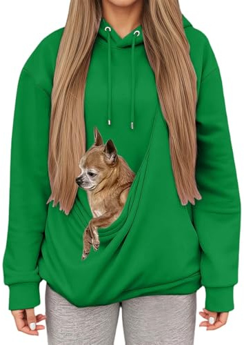 Sweat à Capuche Femme avec Grande Poche Kangourou Fonctionnelle,Pull de Transport pour Chat et Chien,Sweatshirts pour Amoureux des Animaux domestiques (Green, XXXL)
