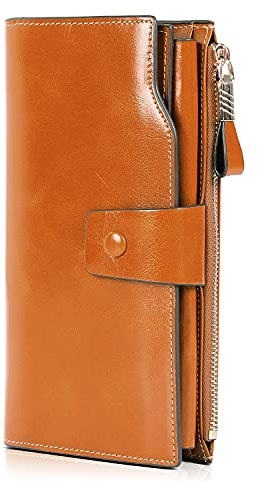 Demon&Hunter Geldbörse Damen Leder RFID Schutz Große Kapazität Lang Portmonee 21 Kartenfächer Leder Clutch DZA2083Y