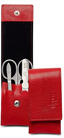 nippes Solingen Premium Line Maniküre Set Wild Red, 3-teilig, Edelstahl rost- und nickelfrei, Rindsleder-Etui mit Druckknopf, Rot, Nagelpflege Set, Made in Germany