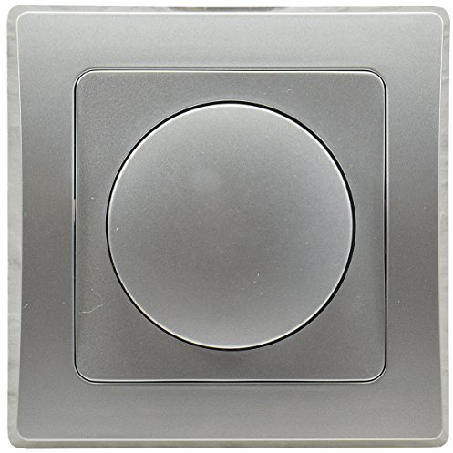 DELPHI Dimmer für dimmbare 230V LED Lampen 3-60W mit 1-fach Rahmen Geeignet für Mehrfachrahmen Einsatz 55x55mm Silber Grau
