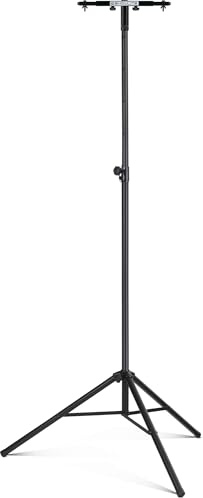 Showlite LS-270S Dual Lichtstativ Set (stabiles Boxenstativ aus Aluminium mit Dreibein-Fuß im Set inkl. passendem Stativadapter für 2 Scheinwerfer) Schwarz