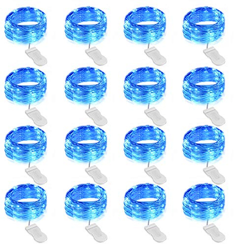 Onforu 16 Pack Fairy Lights Battery Operated String Lights, 6.5ft 20 Mini LED Lights, IP67 Waterproof Blue Fairy Lights, Twinkle Lights for Mason Jar Wedding Centerpiece Decor Christmas Bedroom