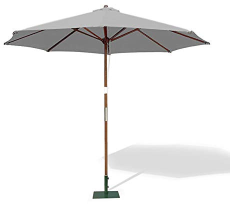 Jati Umbra 2.5m Wooden Garden Parasol with Cover (Grey) - Octagonal, Double-Pulley, 2-Part Pole