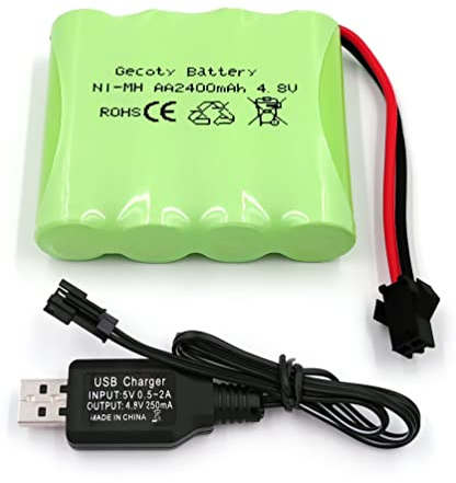 Gecoty® Batería Recargable NiMH AA, Batería 4.8V 2400mAh RC con Cable de Carga USB para Juguetes de Control Remoto,vehículos Todoterreno y vehículos de Escalada