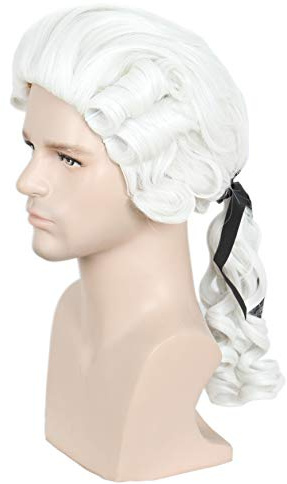 Linfairy Peluca rizada de abogado peluca blanca para disfraz de cosplay para fiesta de Halloween peluca unisex