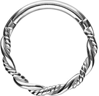 PIERCINGLINE Segmentring Clicker doppelt gedreht Chirurgenstahl Piercing für Nase Septum Ohr Helix Tragus Silberfarben 6 mm