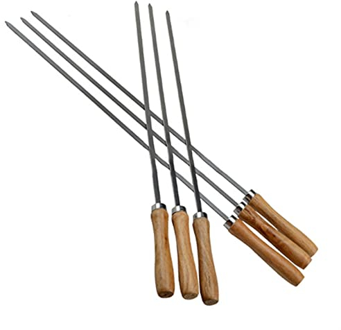 HNGM Brochettes pour Barbecue Poignée en Bois Barbecue Barbecue Barbecue en Acier Inoxydable Brochettes en métal réutilisables Plates 6pcs (Color : Silver)