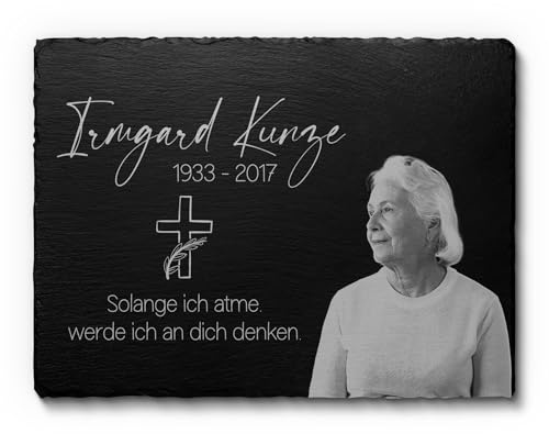CHRISCK design Schieferplatte aus Schiefer 40 x 30 cm | Grabstein Schiefertafel aus Schiefer | Grabplatte für Menschen mit Text