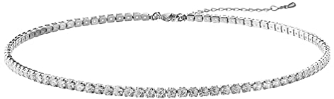 Tennis Halsketten Damen, Rhinestone Choker weißgold Strass Halsband mit Funkelnden Zirkonia, Größenverstellbare Iced Out Cuban Link Chain, 4mm Breit, 36+5cm Lang