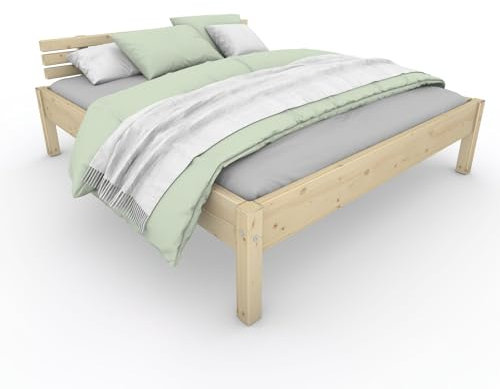 TUGA - Holztech Marken Dübelbett Naturholzbett 300Kg Nannerl belastbar stabil Holzbett Bett Doppelbett 90 120 140 160 180 200 x 200 220 (200 x 220) 48 cm Höhe