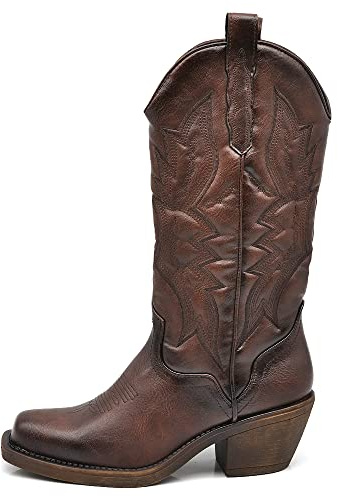 IF Fashion Cowboy Western Scarpe da Donna Stivali Stivaletti Punta Quadrata Camperos Texani Etnici 886 marrone N.37