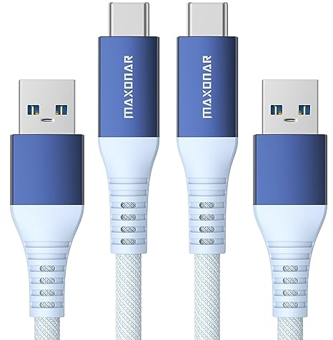 Maxonar 2 Stück USB C Schnellladekabel 10Gbit/s Daten USB A Android Auto Kabel QC3.0 3.1A Datenübertragungs Kabel USB3.2 Gen2 für Samsung S23/S22/S21 Note20 Galaxy Z Flip5 Pixel 8 Pro 1M/3.3ft-Blau