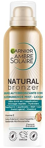 GARNIER Ambre Solaire - Natural Bronzer - Brume Autobronzante Hydratante & Apaisante - Hâle Doré & Lumineux Pendant 1 Semaine - À l'Huile D'Abricot - Vegan & Cruelty Free - Corps - 150 ml