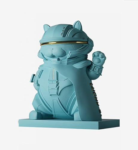 Mkuha Maneki Neko Glückskatze Glücksbringer aus Harz, Harz Statuette für Zuhause Büro und Laden Dekoration, Moderne Coole Kriegerform 20x11x26cm/7.87x4.33x10.24inch,Blau