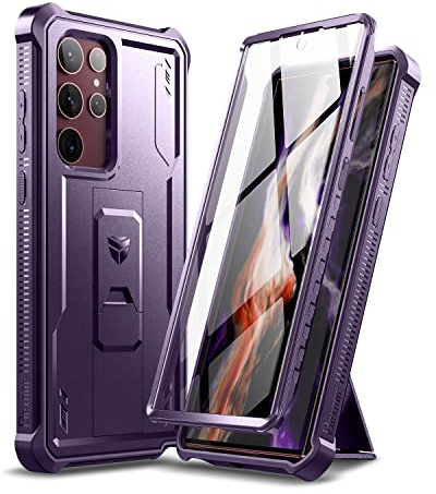 Dexnor - Funda Compatible con Samsung Galaxy S22 Ultra 5G con Protector de Pantalla Integrado de Grado Militar 360 de Cuerpo Completo a Prueba de Golpes con Soporte - Phantom Purple