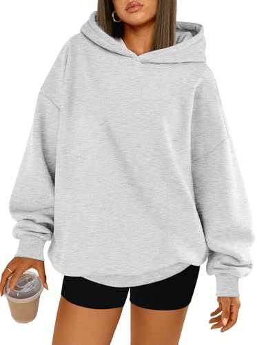 Trendy Queen Womens Oversized Hoodies Comfy Sweatshirts Fall Fashion 2025 Outfits Casual Tops Fleece Clothes with Pockets Grey L