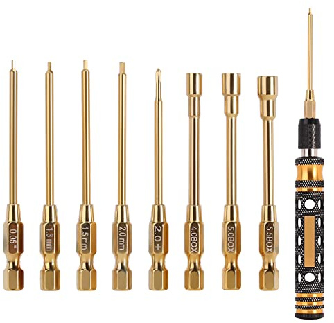 INJORA 8-in-1 RC Sechskant-Schraubendreher, Nuss-Schraubendreher & Kreuzschlitzschraubendreher-Werkzeug-Set, 6,35 mm Sechskant-Bit-Set, RC-Auto-Werkzeug-Set, Inbusschlüssel für 1/18 1/24 RC Mini