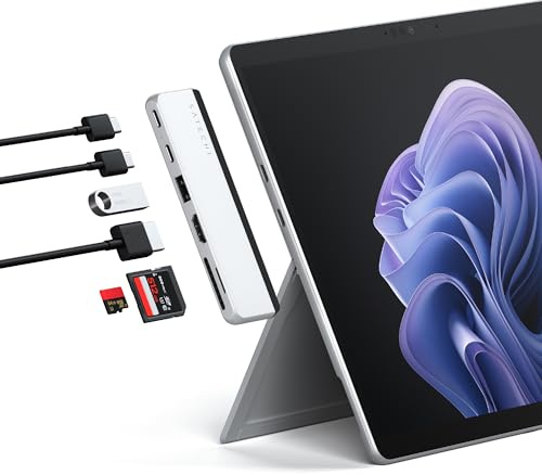 SATECHI Dual USB-C Hub 6-in-1 für Surface Pro, USB4 | Für Modelle 9–11: 6K@60 Hz, HDMI 4K@60 Hz, USB-C/USB-A und Kartenleser