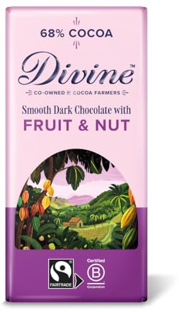 Divine 68% Cocoa Dark Chocolate with Fruit & Nut 90g Bar – Fairtrade Dark Chocolate – Juicy Fruit & Crunchy Nut Pieces – Ethical Premium Chocolate