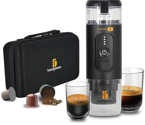 Handpresso - cafetiere portable E-PRESSO+ et sa valise - machine a cafe portable batterie USB | réservoir 90 ml | batterie 3x2,9 mA | Cafetière portable voyage capsules expresso ou café moulu