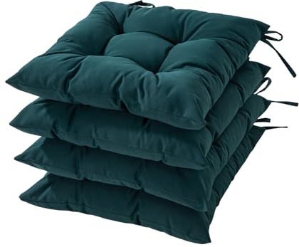 HAMO Garden Chair Cushions Outdoors Seat Pads, Set of 4, 40x40 cm, 16x16 inches (Dark Green)