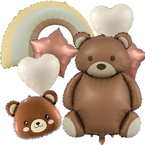JAHEMU Bär Folienballon Geburtstagsdeko Ballon Helium Ballons Tiere Pentagrammballon Herz Foileballon für Kinder Geburtstags,Baby Shower,9 Stück