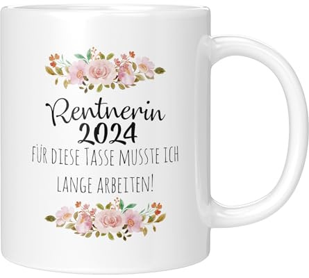 TassenTicker Keramik, Ruhestand Geschenk Frauen - Geschenkideen Zum Renteneintritt 2024 - Kaffeetasse Mit Schönem Spruch Für Diese Tasse Musste Ich Lange Arbeiten - Rentnerin Geschenke Frau - weiss