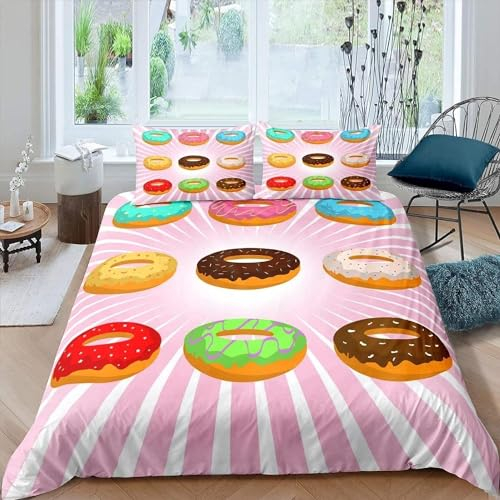 Set Copripiumino Matrimoniale 240x220 Ciambella Biancheria da Letto in Morbida Microfibra Stampa 3D Ragazza Copripiumini con Cerniera + 2 Federe, A8074